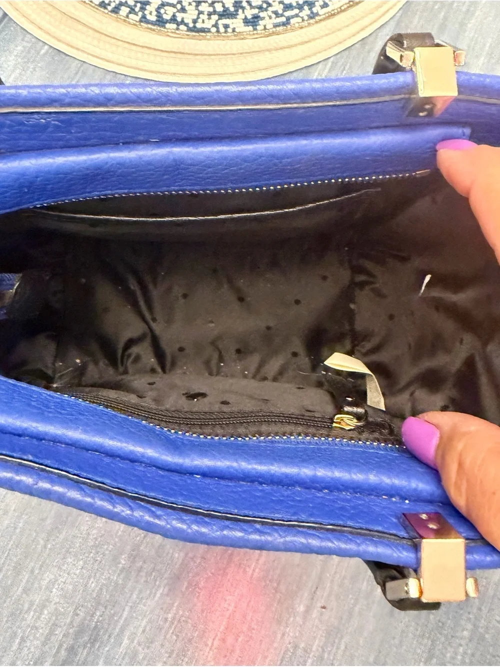 kate spade Two-Tone Royal Blue and Cream Leather Satchel with Black Accents